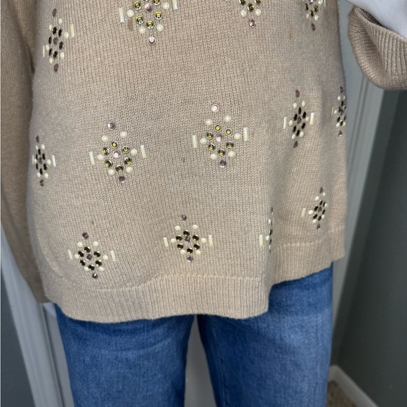 Talbots Womens Taupe Rhinestones Wool/Cashmere Blend Crew Neck Sweater. - Picture 6 of 11